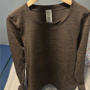 Athleta Renew Ribbed Chocolate Brown Black Long Sleeve Tee